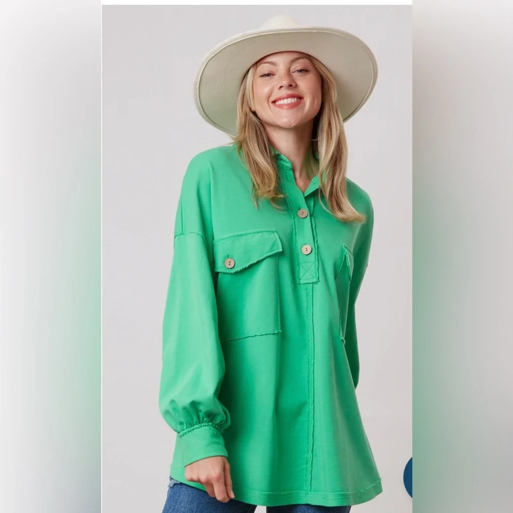FANTASTIC FAWN RAW EDGE BUTTON DOWN - Picture 1 of 8